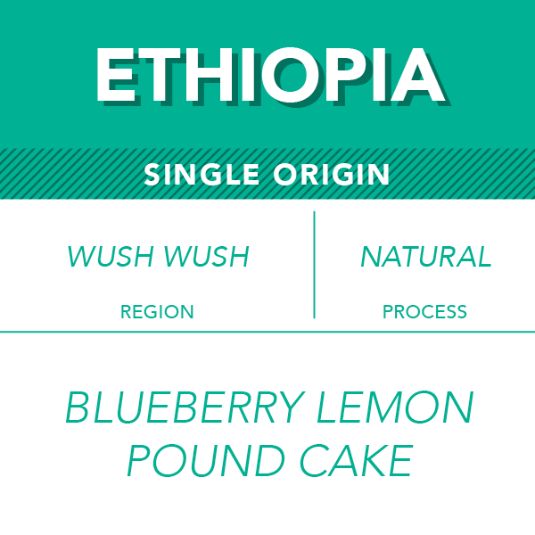 Ethiopia single-origin coffee bag - Natural processed beans from Wush Wush region with blueberry and lemon notes, 12oz bag, $22